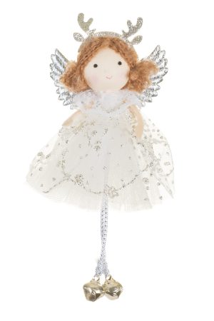 White Angel Ornament  With Silver Sparkling Antlers