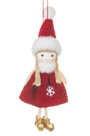 Red Winter Doll Ornament With Red Christmas Hat