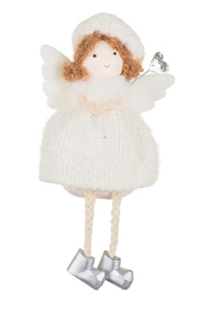 Hangable Cream Fairy Ornament  With Knit Beret