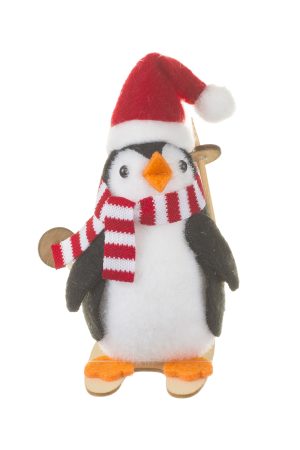 Black Penguin Plush Ornament  Ornament With Christmas Hat