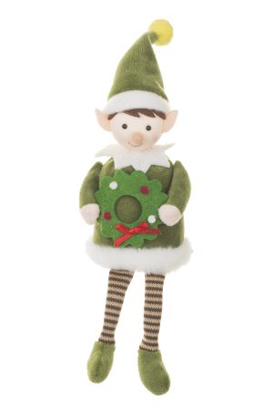 Forest Green Christmas Elf Ornament  With Tall Pointed Elf Hat