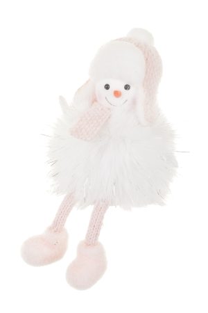 Sitting White Snowman Ornament With Trapper Hat