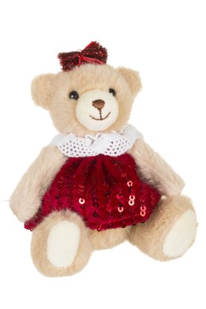 Brown Little Girl Bear Ornament With Bow