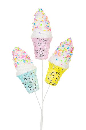 Multi Three Ice Cream Cone Tree Pick With Sprinkles