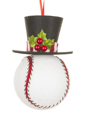 White Baseball Ornament With Top Hat