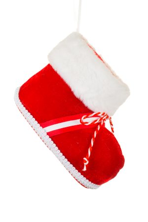 Red Santa Boot Decoration With White Accent Trim
