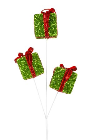 Forest Green Three Present Box Tree Pick With Red Ribbon