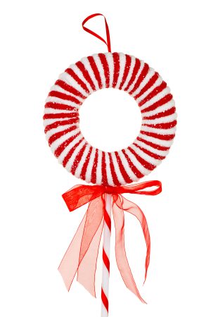 Hangable Red Circle Candy Tree Pick With Ribbon