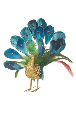 Gold Fancy Peacock Ornament With Feathers