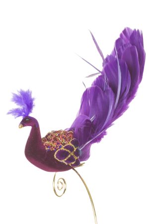 Clip-On Royal Purple Peacock Ornament With Feathers