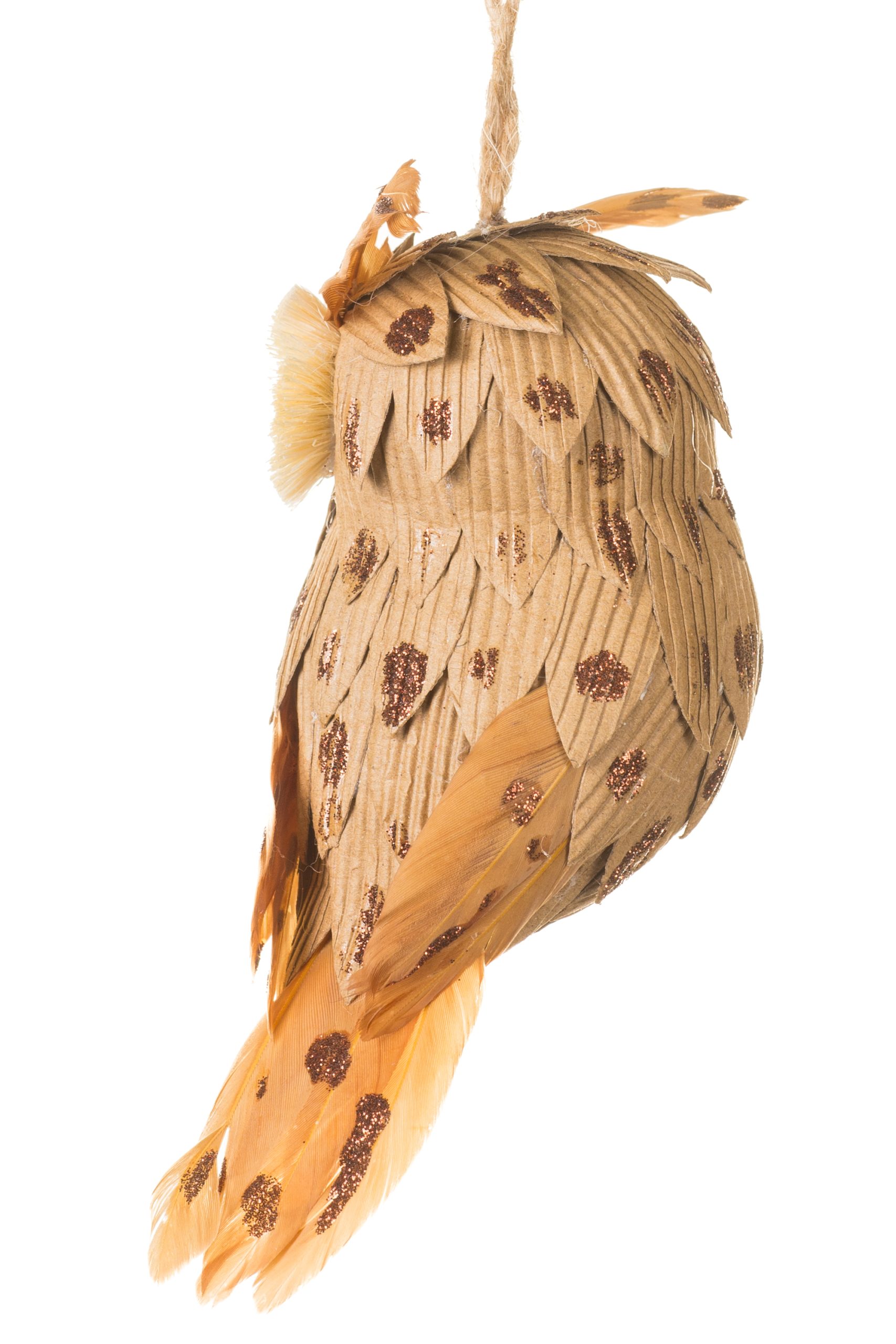 Light Brown Horned Owl Ornament With Straw Bristle Eyes - Image 2