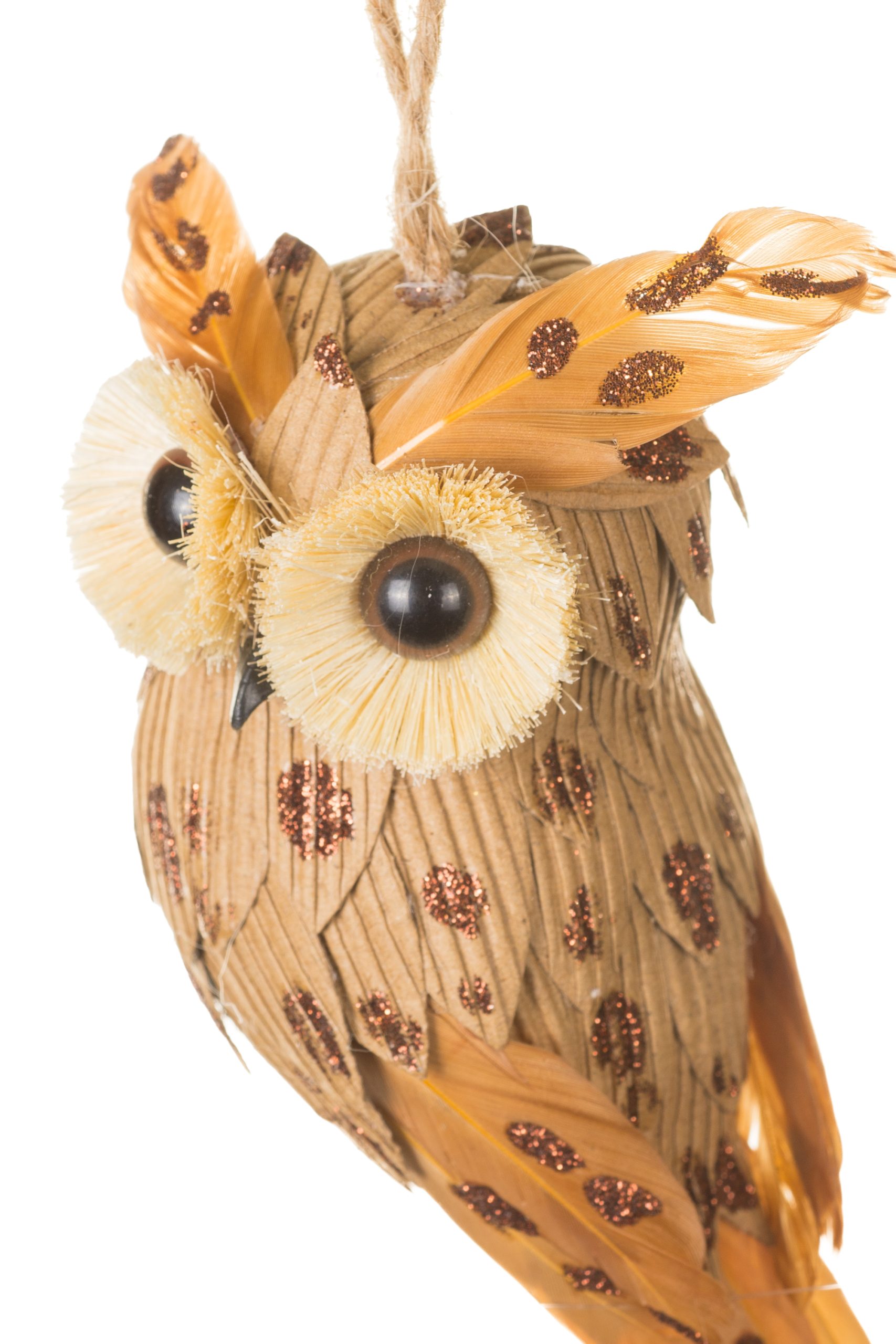Light Brown Horned Owl Ornament With Straw Bristle Eyes - Image 3