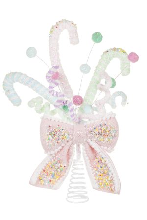 Baby Pink Candycane Bow Tree Topper With Sprinkles