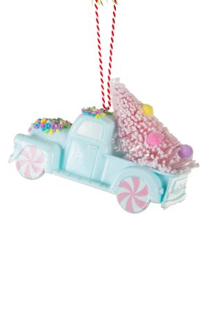 Pastel Blue Pickup Truck Ornament With Christmas Tree