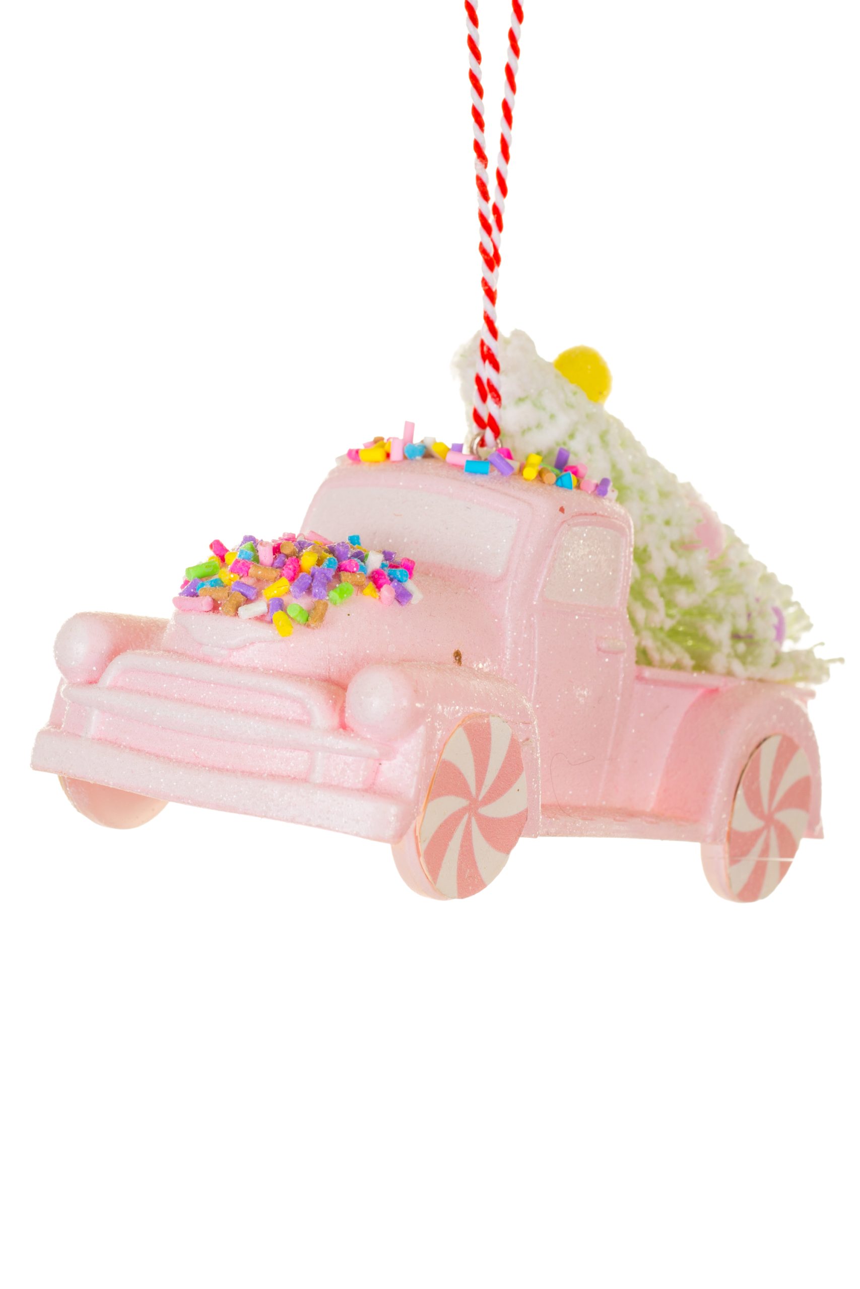 Pastel Pink Pickup Truck Ornament With Christmas Tree