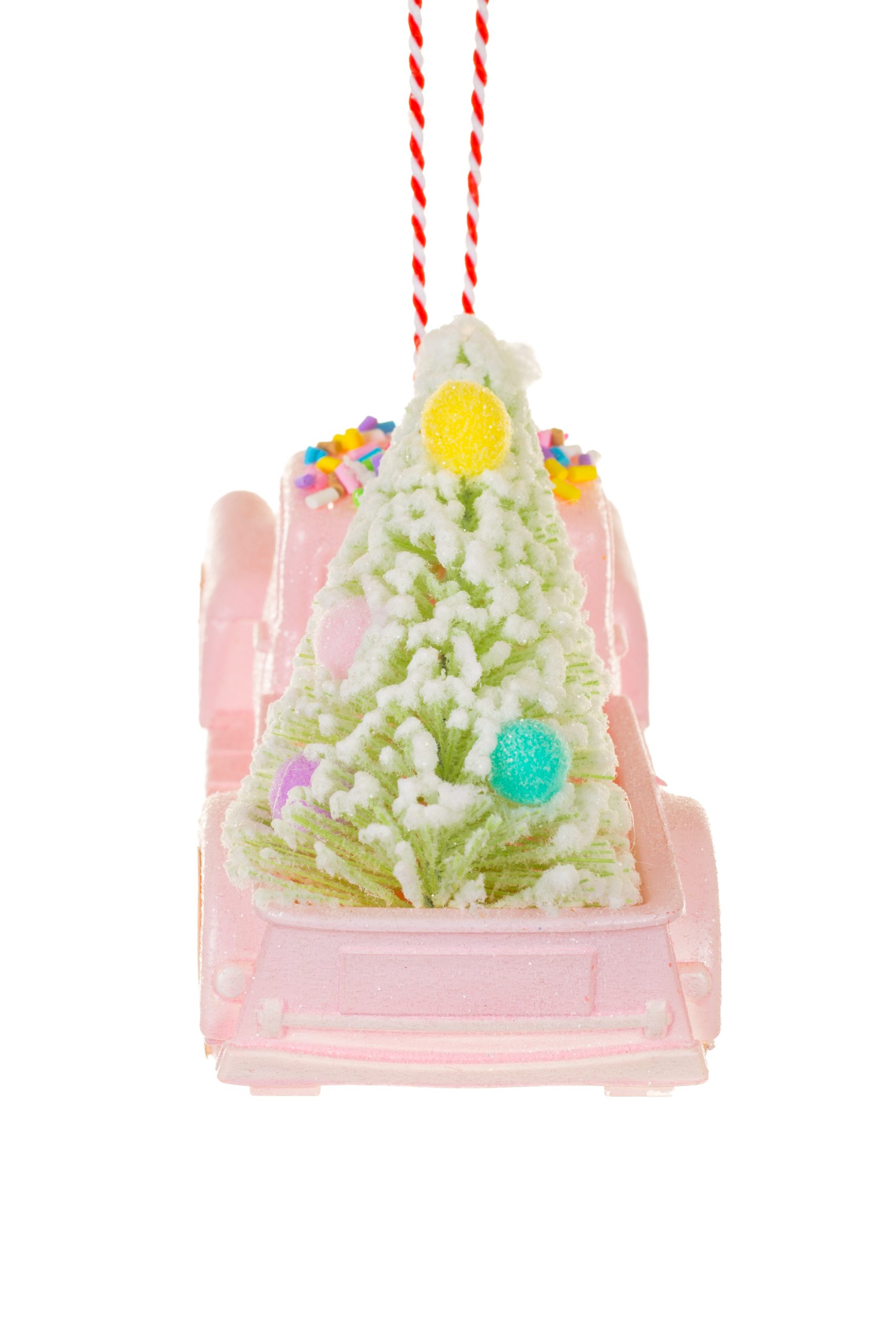 Pastel Pink Pickup Truck Ornament With Christmas Tree - Image 2