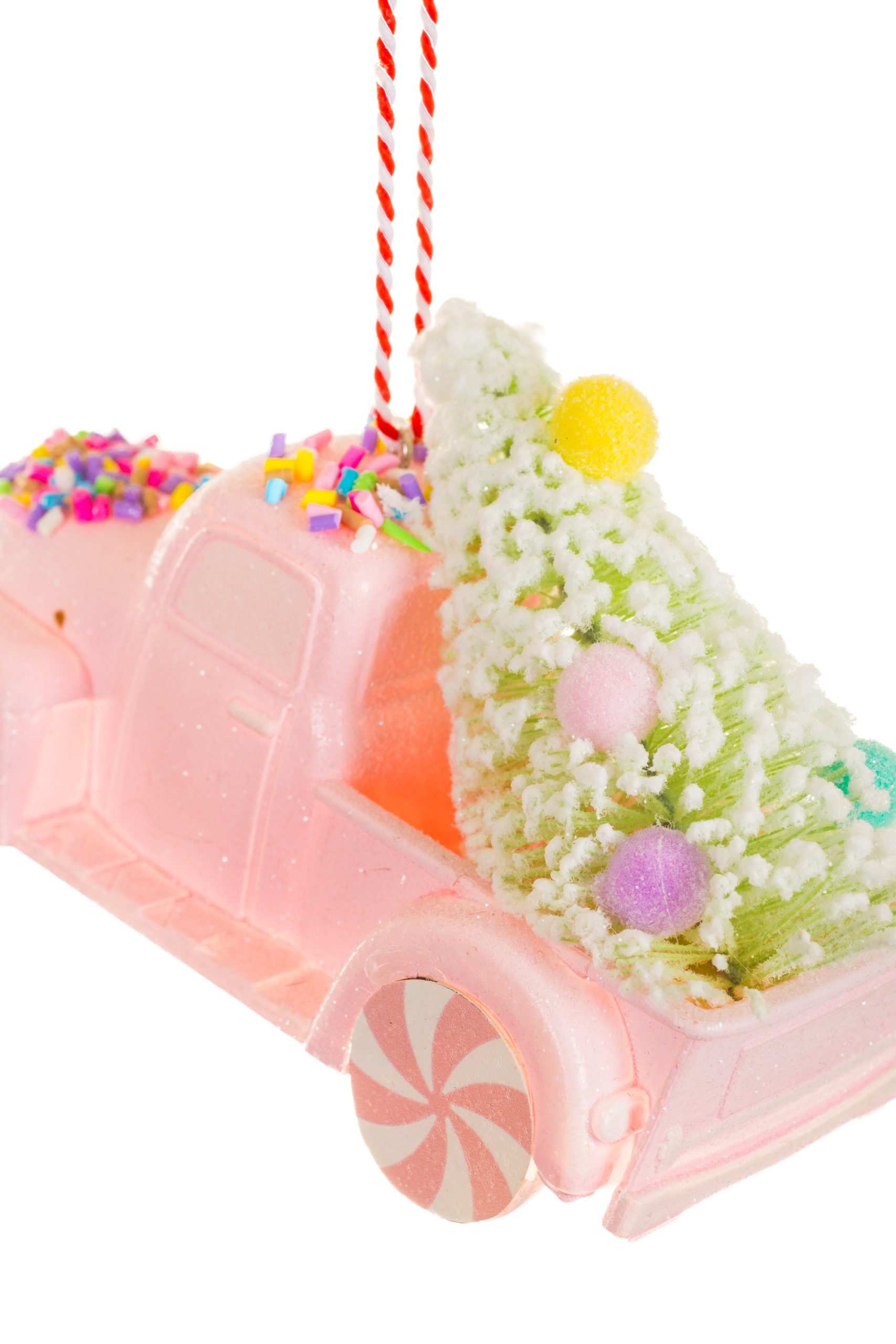 Pastel Pink Pickup Truck Ornament With Christmas Tree - Image 3