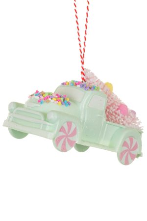 Pastel Green Pickup Truck Ornament With Christmas Tree