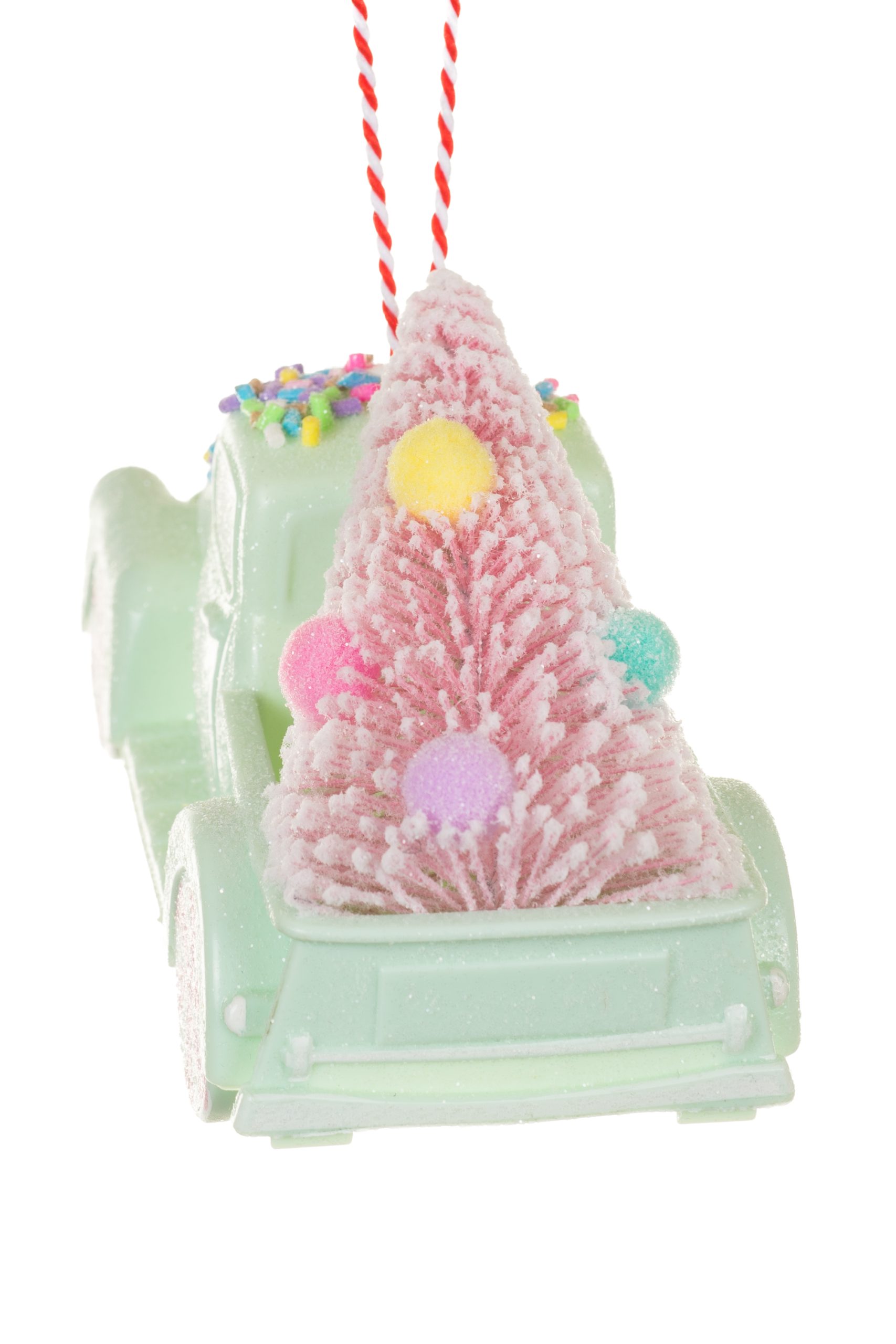 Pastel Green Pickup Truck Ornament With Christmas Tree - Image 2