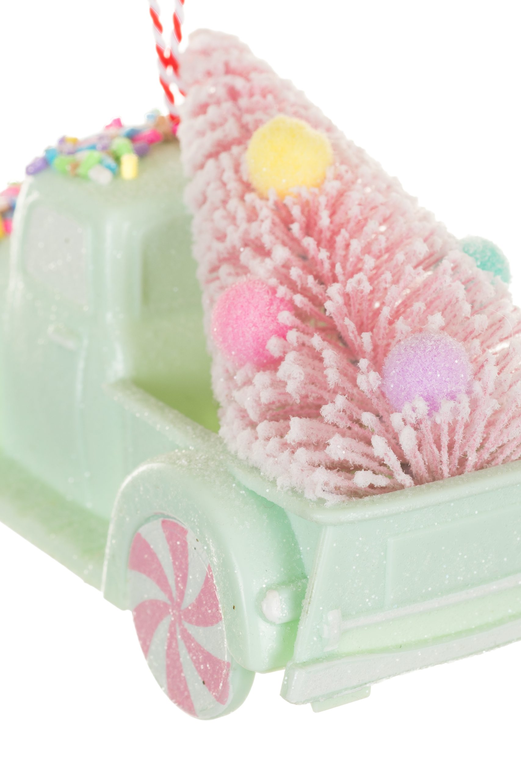 Pastel Green Pickup Truck Ornament With Christmas Tree - Image 3