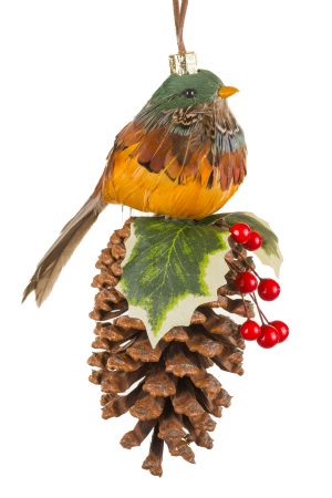 Brown Festive Bird Ornament With Spray