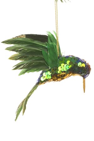 Hanging Green Woodpecker  Ornament  With Gold Wooden Beak