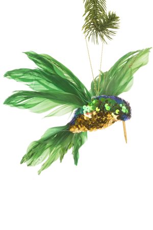 Hanging Green Woodpecker Ornament  With Gold Wooden Beak