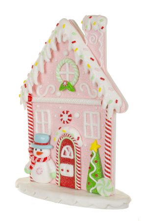 Baby Pink Gingerbread House With Snowman