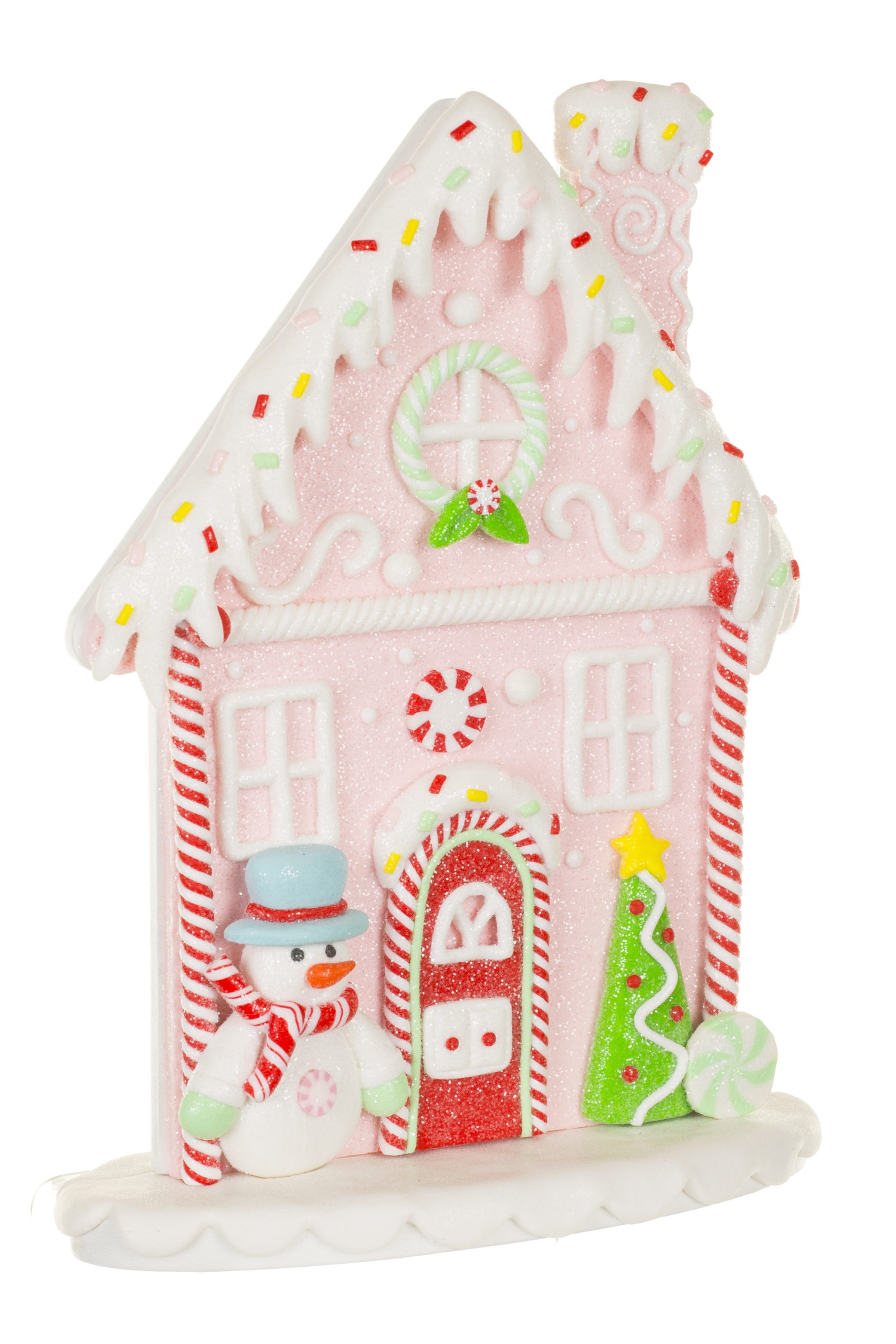 Baby Pink Gingerbread House With Snowman - Image 4