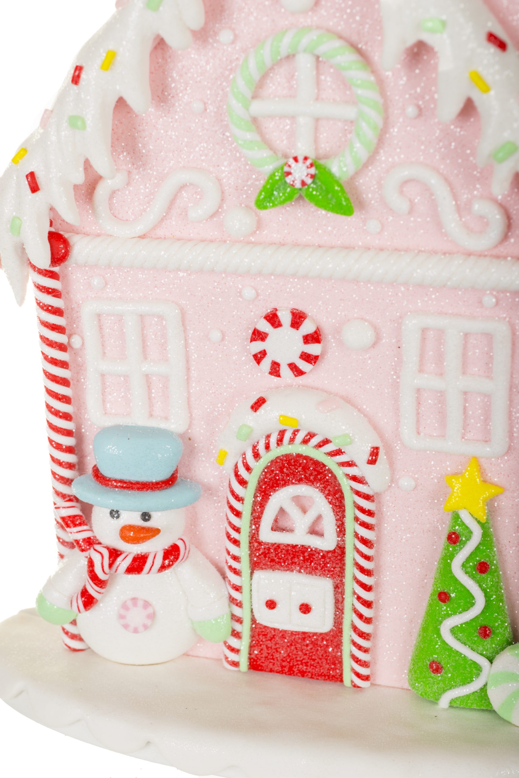 Baby Pink Gingerbread House With Snowman - Image 5