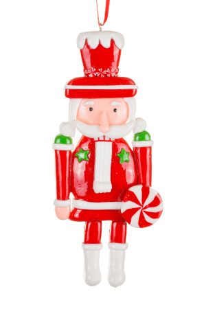 Red Candyman Nutcracker Ornament With Peppermint Present