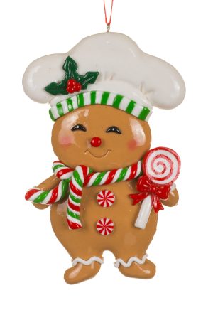Tan Gingerbread Chef Ornament With Lollypop