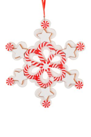 White Gingerbread Star Ornament With Peppermint Peaks