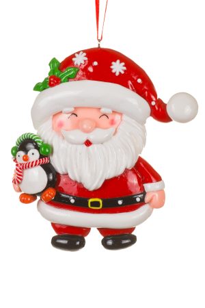 Red Santa Claus Ornament With Pet Penguin