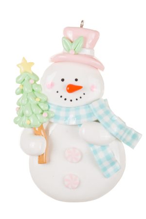Baby Blue Candyland Snowman Ornament With Gingham Scarf