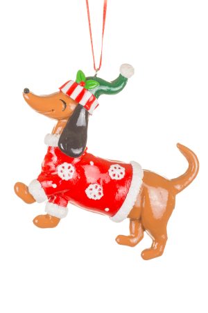 Red Doodle Dog Ornament With Snowflake Sweater