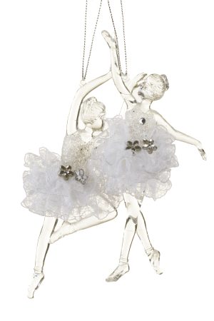 Hanging Clear Ballerina Ornaments With Poufy Lace Skirts