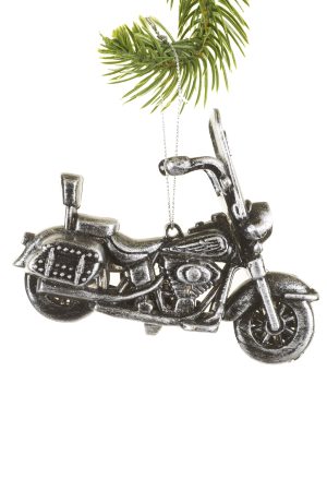 Black Motorcycle 12X4.5X10Cm Antique Silver Harley Motorcycles W/Clear Jewel Light Orna.