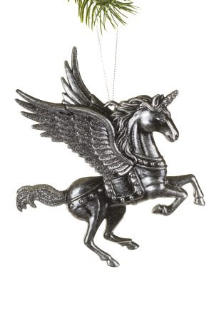 Silver Pegasus Ornament With Glitter