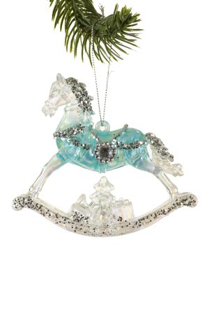 Transparent Rocking Horse Rocking Horse Orna, Pearl Blue W/Irrd Electroplate