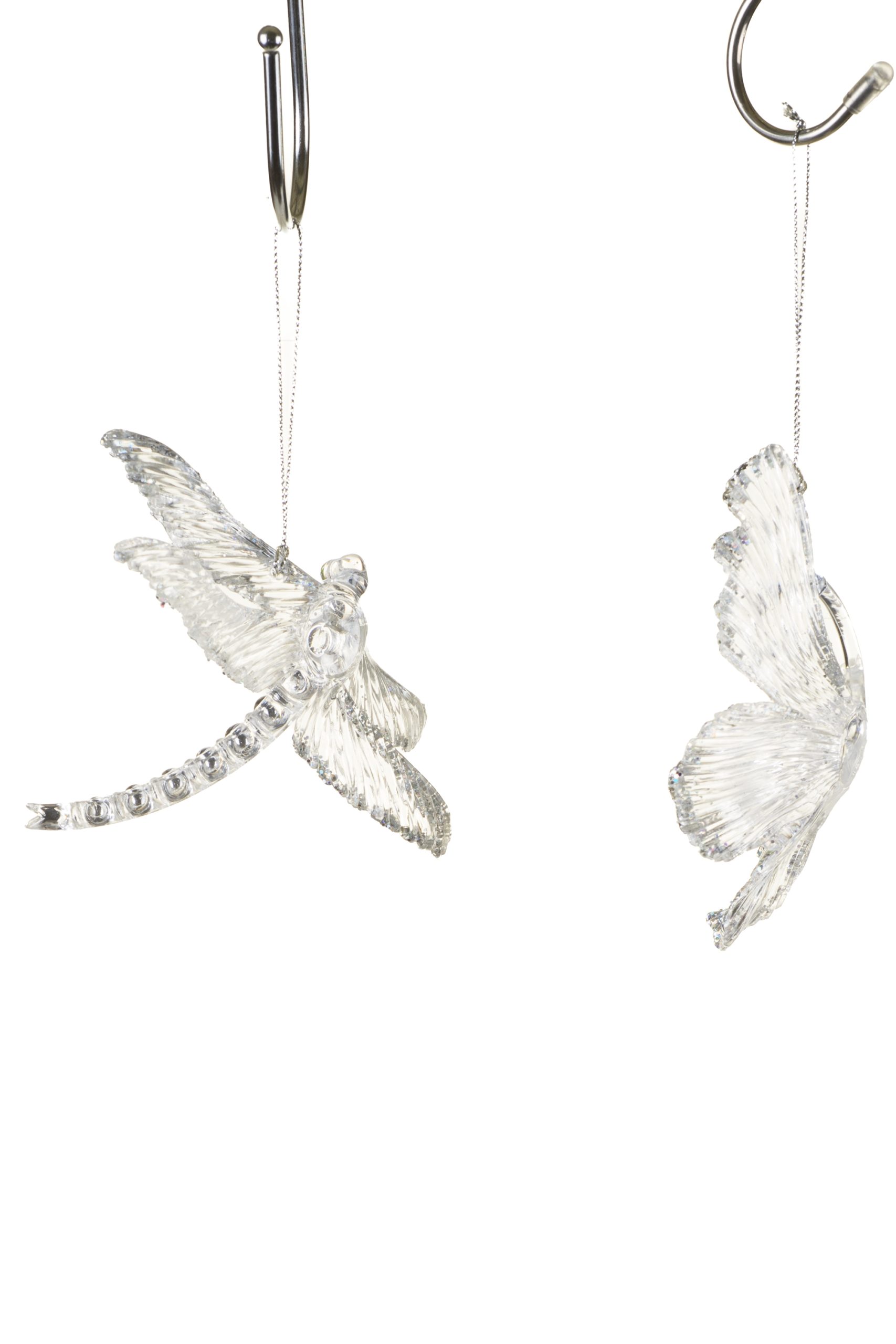 Set of 2 Hanging Clear Butterfly & Dragonfly Ornaments With Iridescent Glitter - Image 2