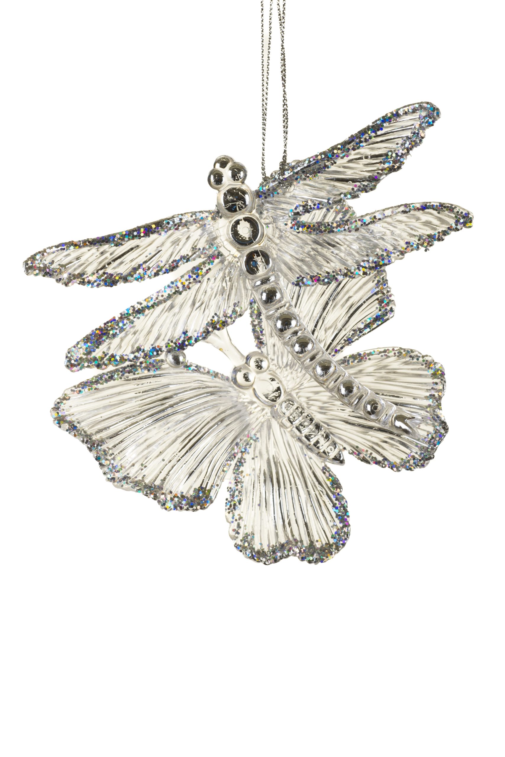 Set of 2 Hanging Clear Butterfly & Dragonfly Ornaments With Iridescent Glitter - Image 5
