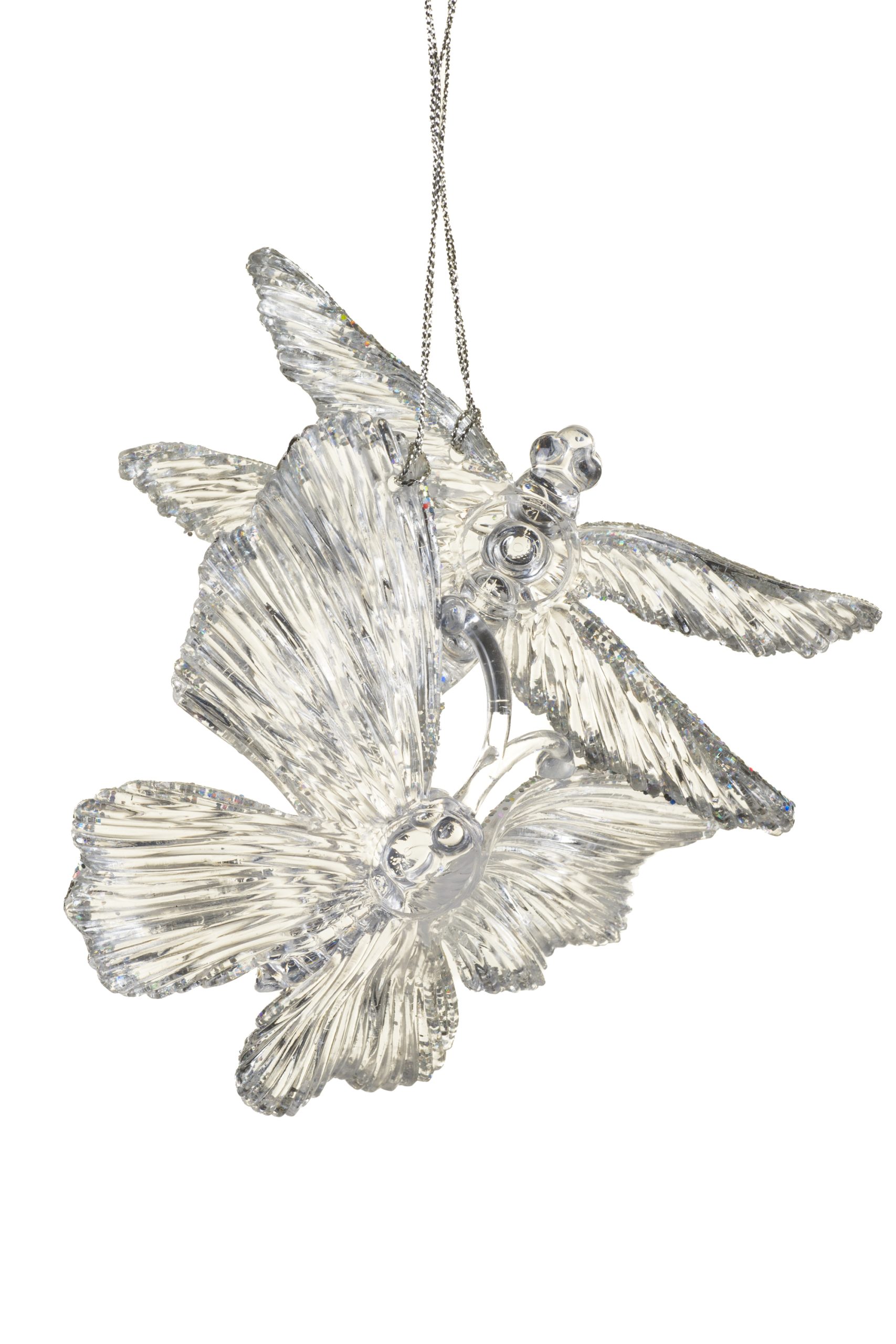 Set of 2 Hanging Clear Butterfly & Dragonfly Ornaments With Iridescent Glitter - Image 6