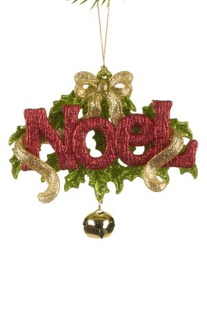 Red "Noel" Sign Ornament With Jingle Bell