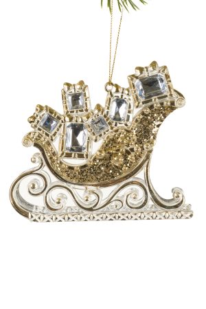Gold Sleigh Ornament With Gold Jewel Presents