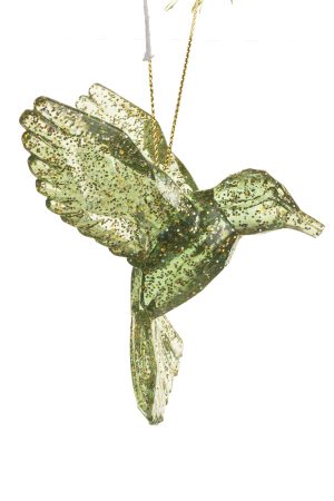 Green Hummingbird Ornament With Glitter