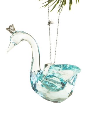 Blue Swan Princess Ornament With Silver Crown