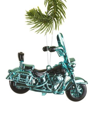 Sky Blue Motorcycle Ornament With Cast Metal Look