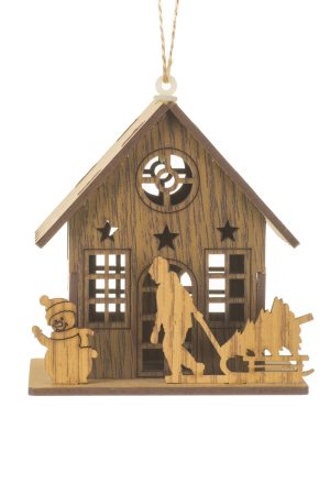 Brown Cabin Ornament With Silhouettes