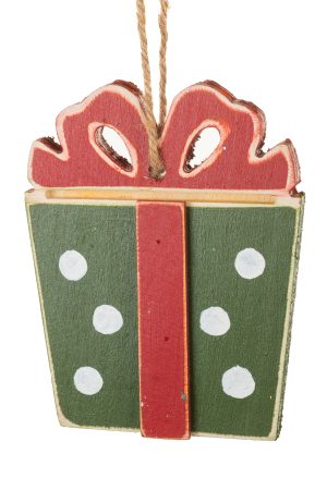 Forest Green Present Box Ornament With Rattan String
